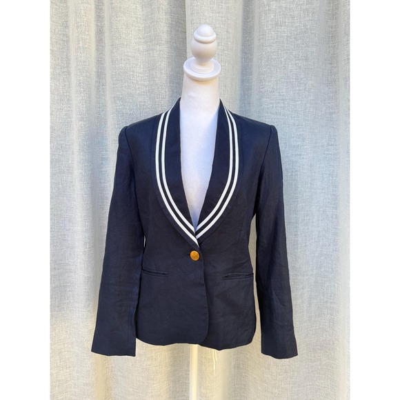 Jackets & Blazers - 1990 Lauren Ralph Lauren navy blue linen nautical single button blazer
